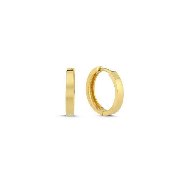 Melfia creoler i 14 karat guld med blank overflade og kantet profil, 15,5 mm.